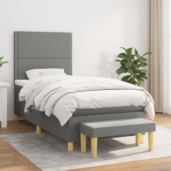 vidaXL Cama box spring con colch&oacute;n tela gris oscuro 90x190 cm