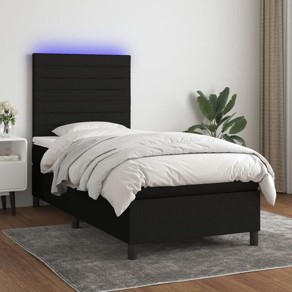 vidaXL Cama box spring colch&oacute;n y luces LED tela negro 80x200 cm