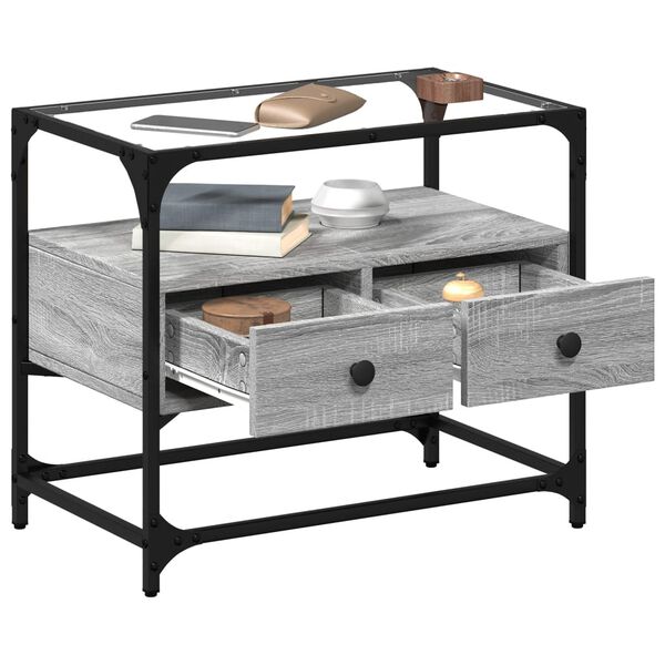 vidaXL Mueble TV cristal y madera ingenier&iacute;a gris Sonoma 60x35x51 cm