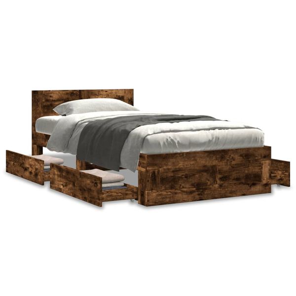 vidaXL Cama con cabecero madera de ingenier&iacute;a roble ahumado 100x200 cm