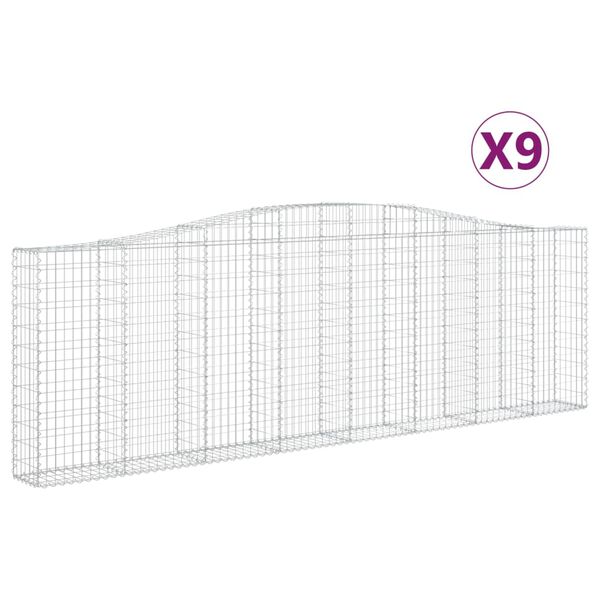 vidaXL Cestas de gaviones 9 uds forma de arco hierro 400x30x120/140 cm