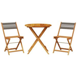 vidaXL Juego de bistro de 3 piezas polipropileno y madera maciza gris