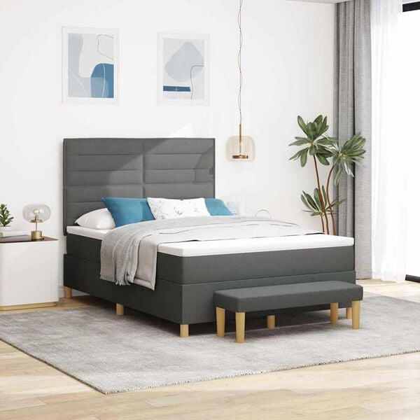 vidaXL Cama tipo Box Spring con colch&oacute;n Gris oscuro 140 x 190 cm tela