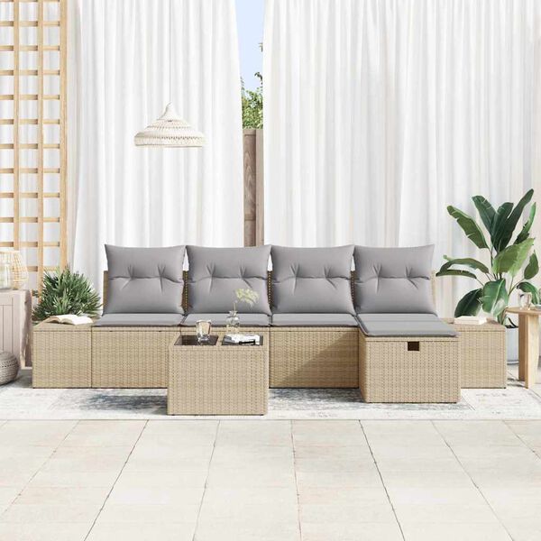 vidaXL Conjunto de sofás de jardín 6 pcs Beige ratán sintético