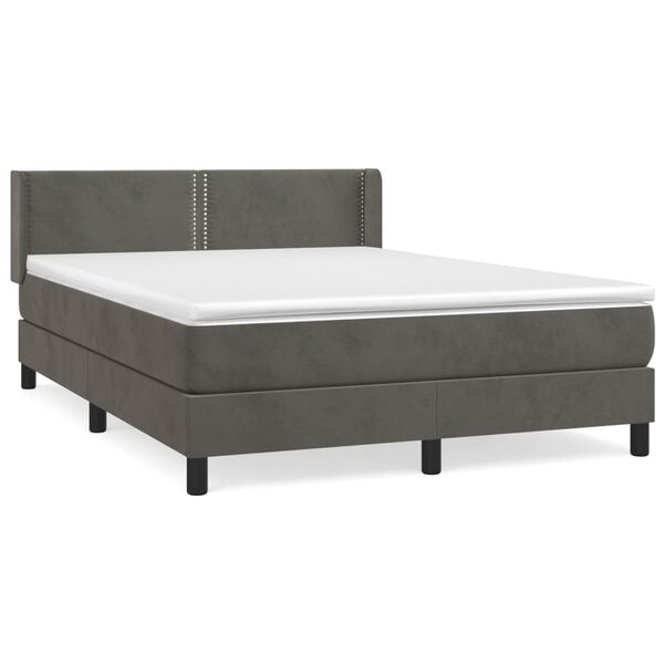 vidaXL Cama box spring con colch&oacute;n terciopelo gris oscuro 140x200 cm