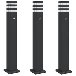 vidaXL L&aacute;mparas suelo exterior con sensor 3 uds aluminio negro 80 cm