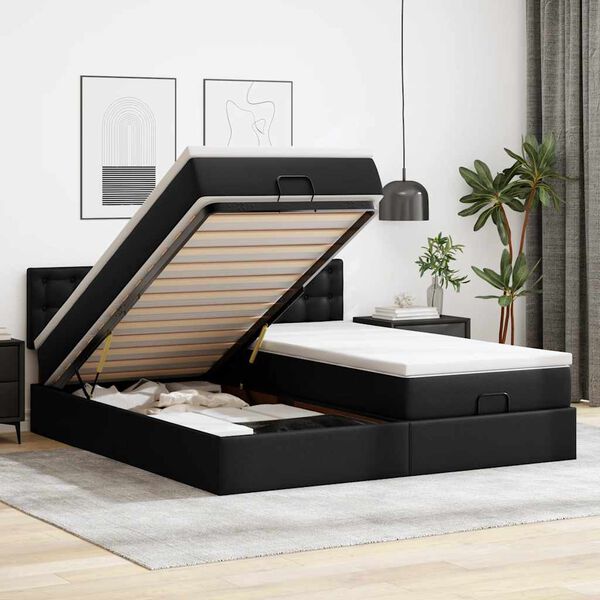 vidaXL Estructura de cama otomana con colchones cuero sintético negro