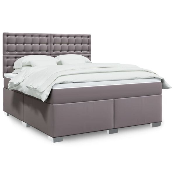 vidaXL Cama box spring con colch&oacute;n cuero sint&eacute;tico gris 180x200 cm