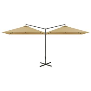 vidaXL Sombrilla doble de jard&iacute;n con palo de acero taupe 600x300 cm