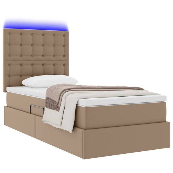 vidaXL Cama con almacenamiento y LED con colch&oacute;n Capuchino 90 x 200 cm