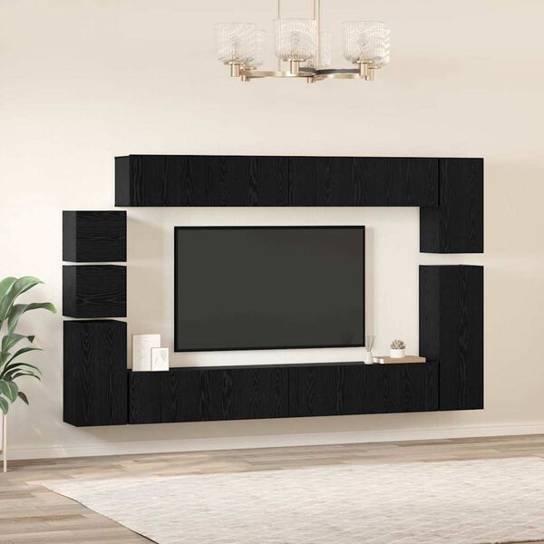 vidaXL Conjunto de mueble de TV 9 pcs Roble Negro Madera de ingenier&iacute;a