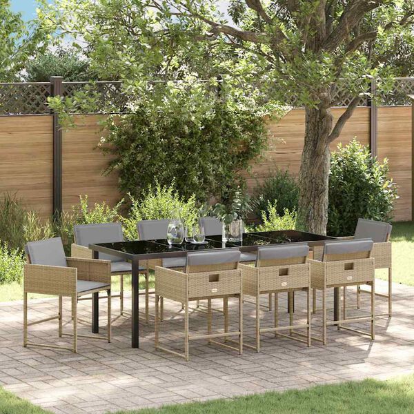 vidaXL Conjunto de Comedor de Jard&iacute;n 9 pcs Beige rat&aacute;n sint&eacute;tico
