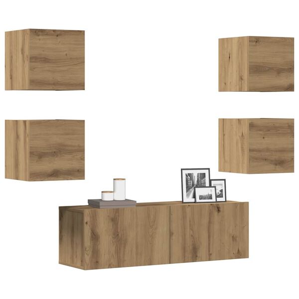 vidaXL Mueble para TV de pared madera contrachapada artesanal 5 piezas