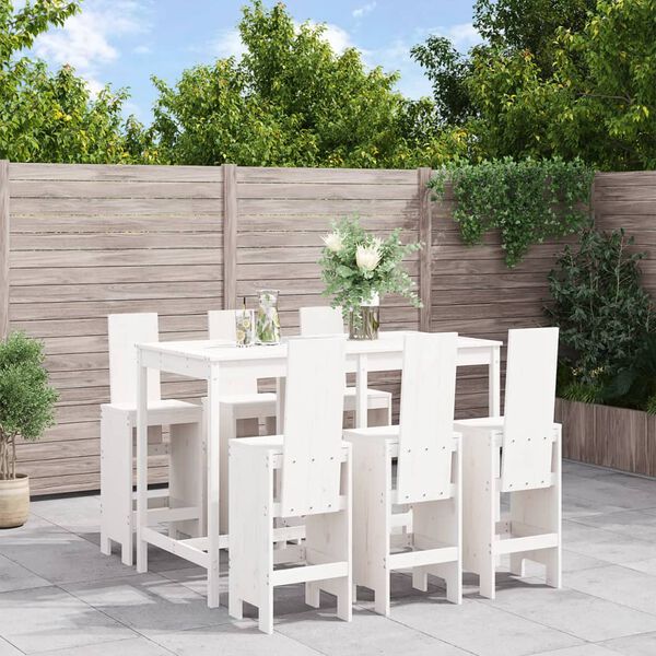 vidaXL Set de mesa y taburetes altos jardín 7 pzas madera pino blanco