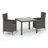 vidaXL Set comedor de jard&iacute;n 3 piezas con cojines rat&aacute;n sint&eacute;tico gris