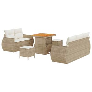 vidaXL Conjunto de sof&aacute; de jard&iacute;n 8 pcs Beige y Crema rat&aacute;n sint&eacute;tico