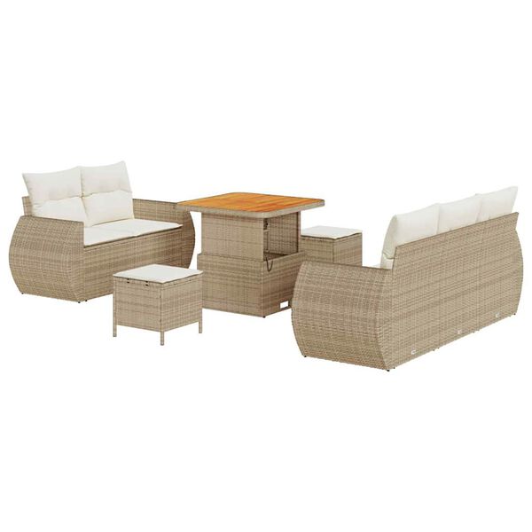 vidaXL Conjunto de sof&aacute; de jard&iacute;n 8 pcs Beige y Crema rat&aacute;n sint&eacute;tico