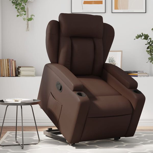vidaXL Sill&oacute;n reclinable elevable cuero sint&eacute;tico marr&oacute;n