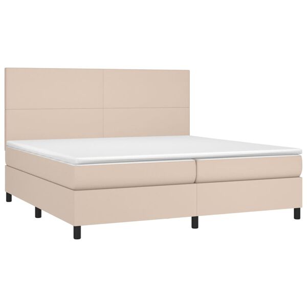 vidaXL Cama box spring colch&oacute;n LED cuero sint&eacute;tico capuchino 200x200cm