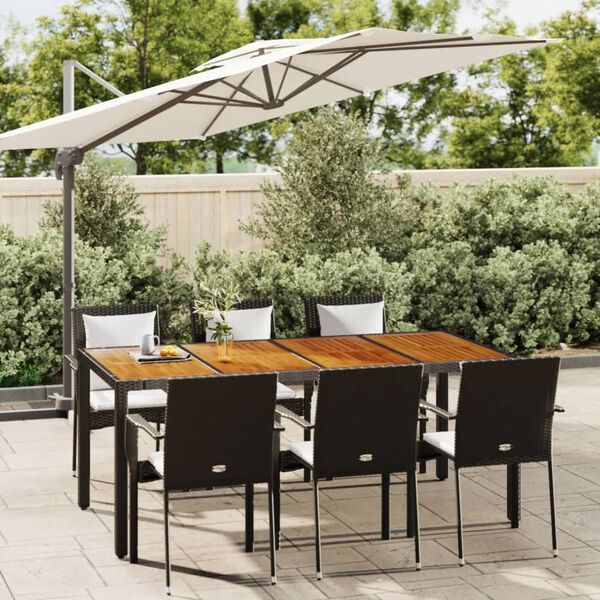 vidaXL Set de comedor de jardín 7 pzas y cojines ratán sintético negro