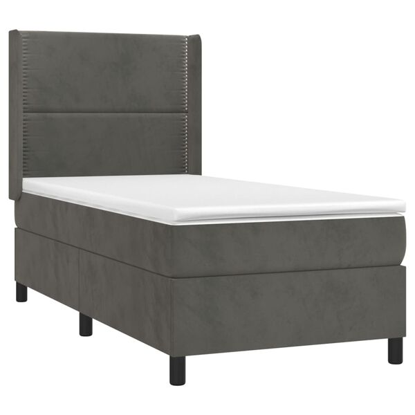 vidaXL Cama box spring con colch&oacute;n terciopelo gris oscuro 90x200 cm