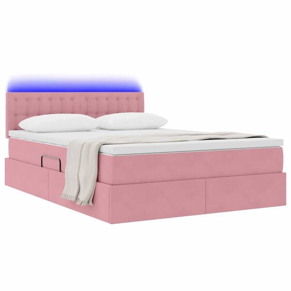 vidaXL Cama con almacenamiento y LED Rosa 140 x 200 cm Terciopelo