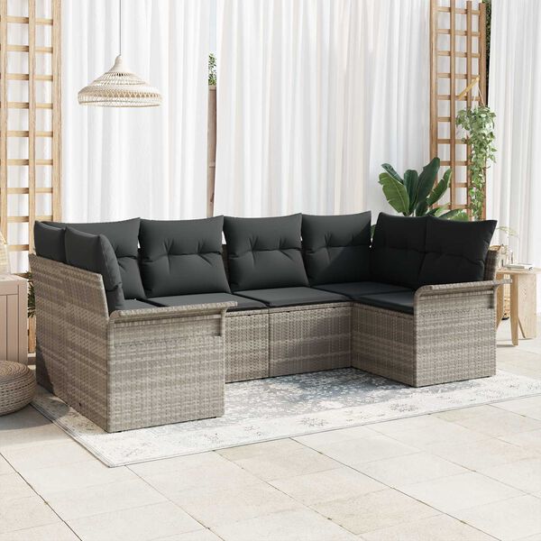 vidaXL Conjunto de sofás de jardín 6 pcs Gris Claro ratán sintético