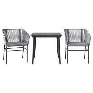 vidaXL Juego comedor jard&iacute;n 3 pzas cojines rat&aacute;n sint&eacute;tico vidrio gris