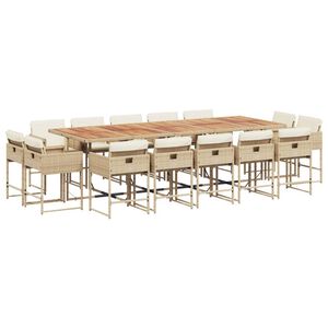 vidaXL Set comedor de jard&iacute;n con cojines 15 pzas rat&aacute;n sint&eacute;tico beige