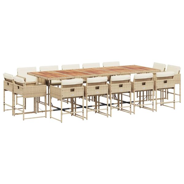 vidaXL Set comedor de jard&iacute;n con cojines 15 pzas rat&aacute;n sint&eacute;tico beige
