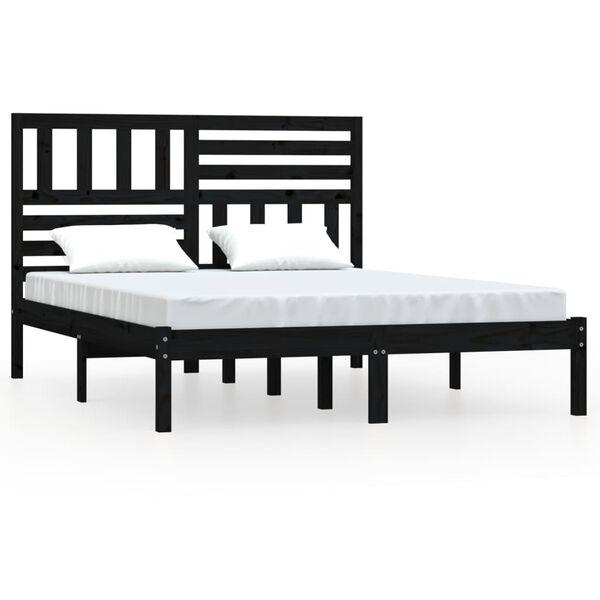 vidaXL Estructura de cama de madera maciza pino negra 150x200 cm