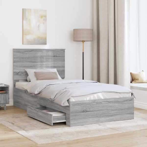 vidaXL Estructura de cama con cabecera Gris Sonoma 100 x 200 cm