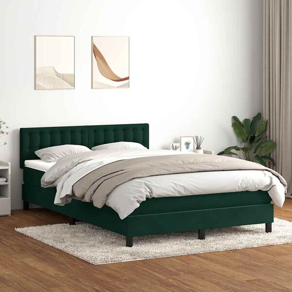 vidaXL Cama box spring con colch&oacute;n terciopelo verde oscuro 140x210 cm