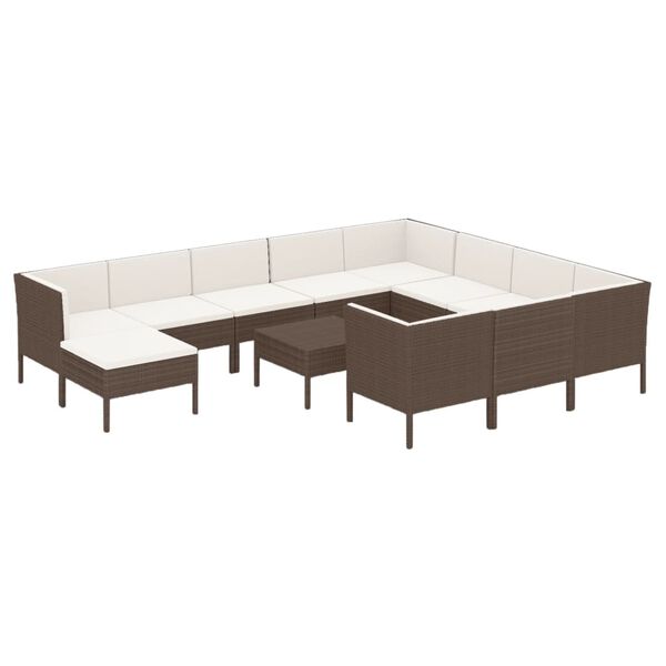 vidaXL Set muebles de jard&iacute;n 12 pzas y cojines rat&aacute;n sint&eacute;tico marr&oacute;n