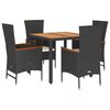 vidaXL Set de muebles jard&iacute;n 5 pzas con cojines rat&aacute;n sint&eacute;tico negro
