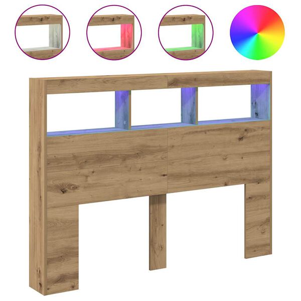 vidaXL Cabecero de cama con LED roble artesanal 140x17x102 cm