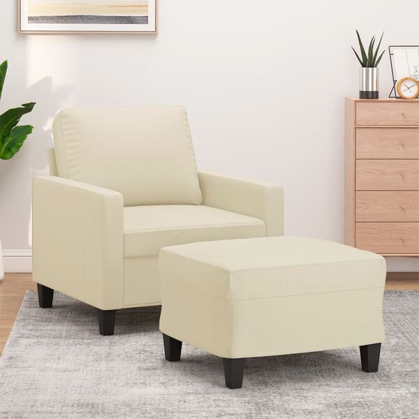 vidaXL Sillón con taburete cuero sintético color crema 60 cm