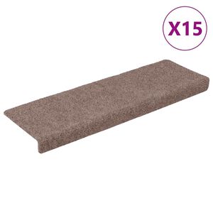 vidaXL Felpudos autoadhesivos para escaleras, 15 unidades, 65 x 21 x 4 cm, borde rectangular marr&oacute;n claro