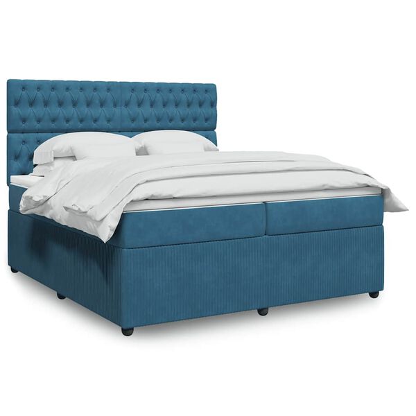 vidaXL Cama box spring con colch&oacute;n terciopelo azul oscuro 200x200 cm