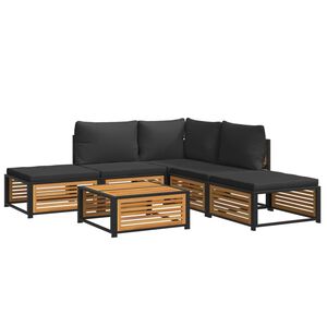vidaXL Set de sof&aacute;s de jard&iacute;n con cojines 6 pzas madera maciza acacia