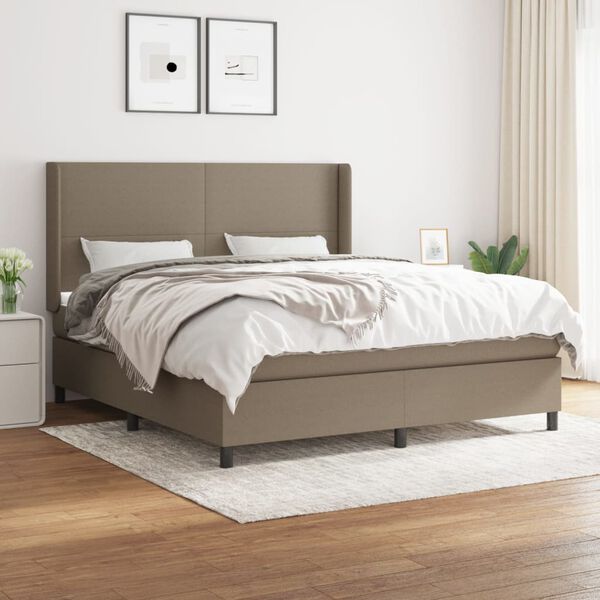 vidaXL Cama box spring con colch&oacute;n tela gris taupe 180x200 cm