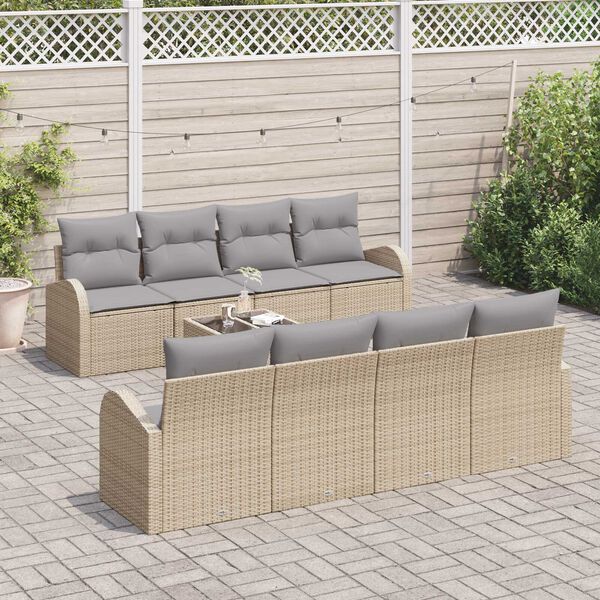 vidaXL Conjunto de sof&aacute; de jard&iacute;n con coj&iacute;n Manual 9 pcs Beige y gris