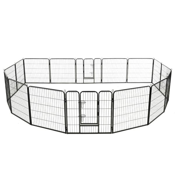 vidaXL Corral para perros 16 paneles de acero 80x80 cm negro