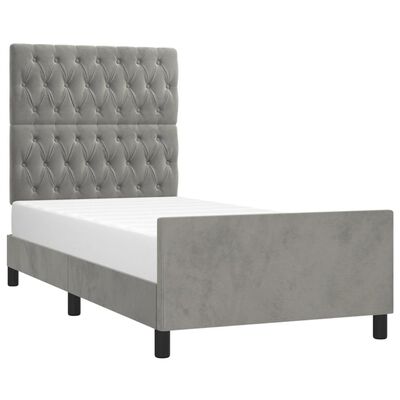 vidaXL Estructura de cama con cabecero terciopelo gris claro 90x190 cm