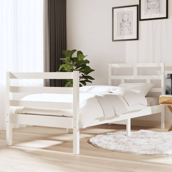 vidaXL Estructura de cama individual madera maciza blanco 75x190 cm