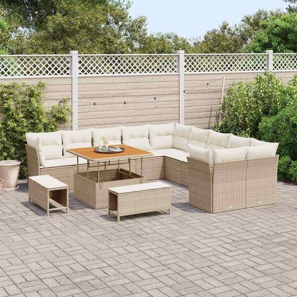 vidaXL Conjunto de sof&aacute; de jard&iacute;n 13 pcs Beige y Crema rat&aacute;n sint&eacute;tico