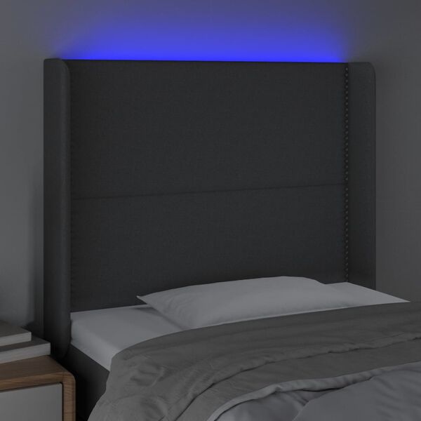 vidaXL Cabecero con LED de tela gris oscuro 83x16x118/128 cm
