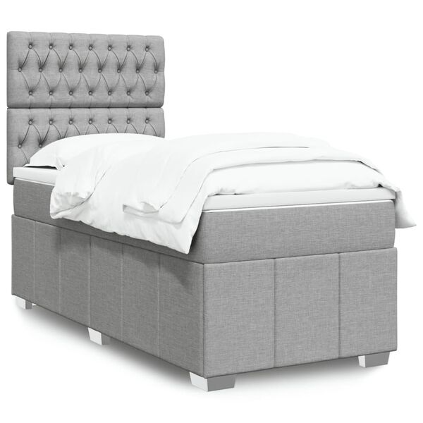 vidaXL Cama box spring con colch&oacute;n tela gris claro 90x190 cm