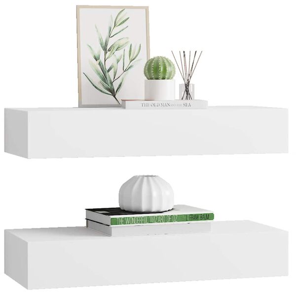 vidaXL Estantes de pared con caj&oacute;n 2 uds MDF blanco 60x23,5x10 cm
