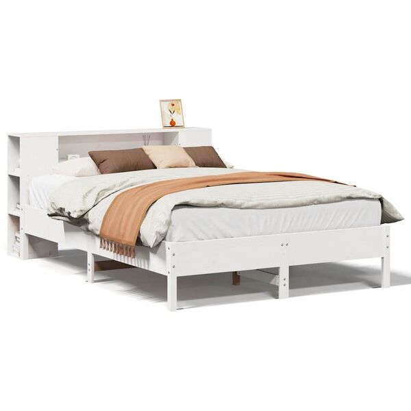 vidaXL Cama con estantería sin colchón madera maciza blanca 120x190 cm
